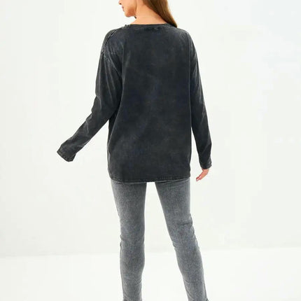 Womens Graphic Long Sleeve Casual T Shirt Crewneck Loose Fit Tunic Tops