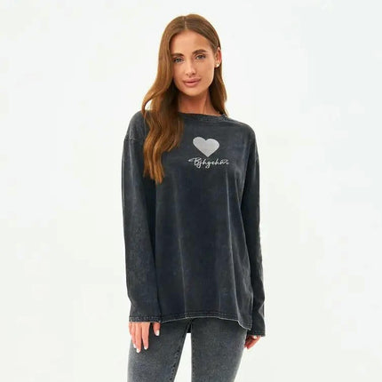 Womens Graphic Long Sleeve Casual T Shirt Crewneck Loose Fit Tunic Tops