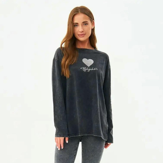 Womens Graphic Long Sleeve Casual T Shirt Crewneck Loose Fit Tunic Tops