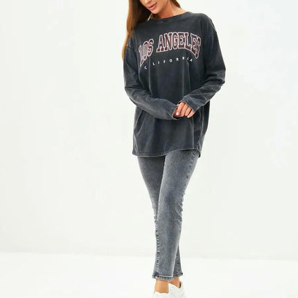 Womens Graphic Long Sleeve Casual T Shirt Crewneck Loose Fit Tunic Tops