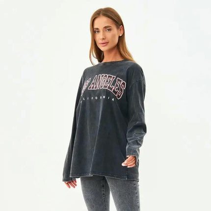 Womens Graphic Long Sleeve Casual T Shirt Crewneck Loose Fit Tunic Tops