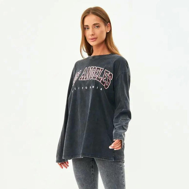 Womens Graphic Long Sleeve Casual T Shirt Crewneck Loose Fit Tunic Tops