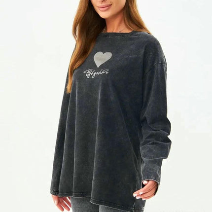 Womens Graphic Long Sleeve Casual T Shirt Crewneck Loose Fit Tunic Tops
