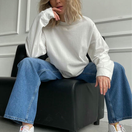 Womens Long Sleeve Shirts Crewneck Oversized Tops T-Shirts Blouse