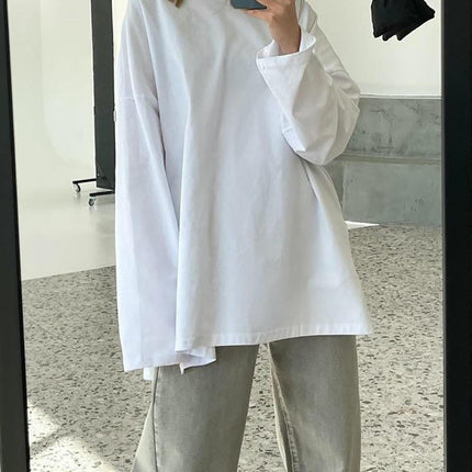 Womens Oversized Long Sleeve T Shirts Crewneck Side Split Casual Tops