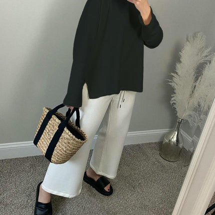 Womens Oversized Long Sleeve T Shirts Crewneck Side Split Casual Tops