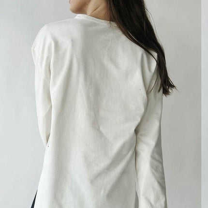 Womens Oversized Long Sleeve T Shirts Crewneck Side Split Casual Tops