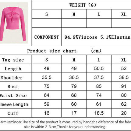 Women's Long Sleeve Tie V Neck T Shirts Casual Cut Out Slim Fitted Going Out Crop Tops