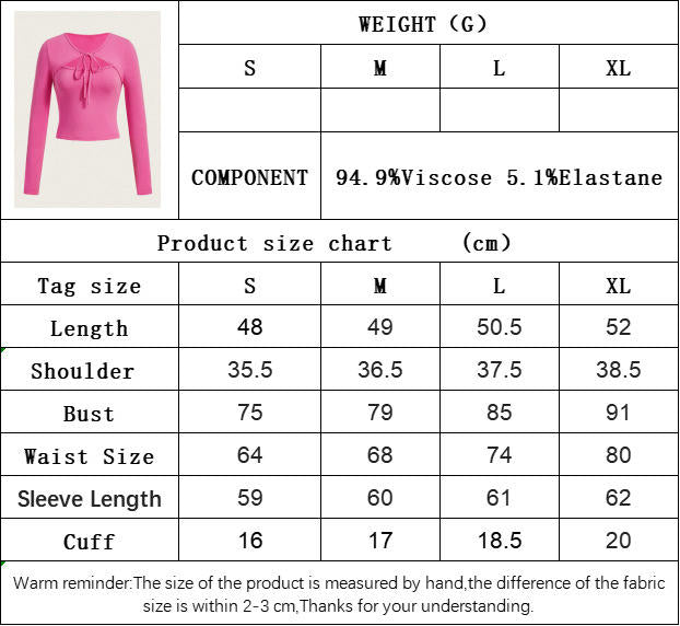 Women's Long Sleeve Tie V Neck T Shirts Casual Cut Out Slim Fitted Going Out Crop Tops