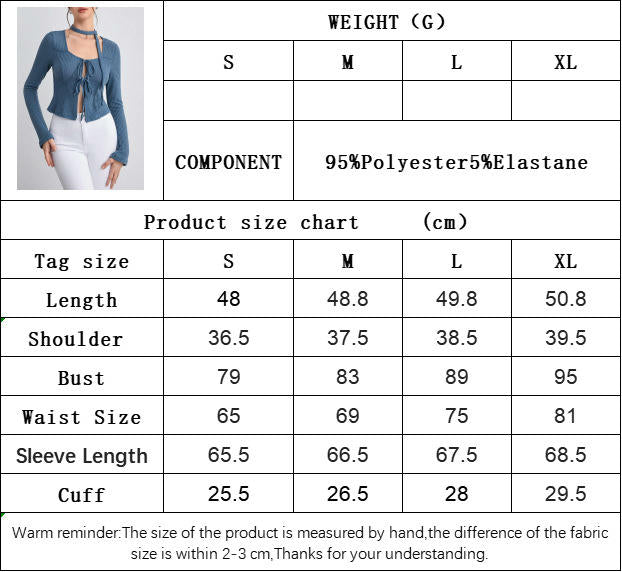 Women's Waffle Tie Front Crop Top Long Sleeve Square Neck Fitted T Shirts