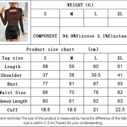Women's Sexy Ruched Cut Out Top Long Sleeve Mock Neck Slim Fitted T Shirt