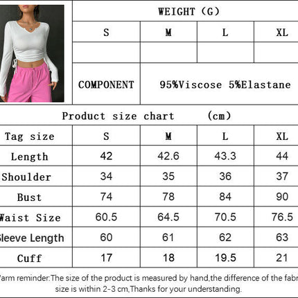 Women's Drawstring V Neck Ruched Crop Top Long Sleeve Slim Fitted T Shirt