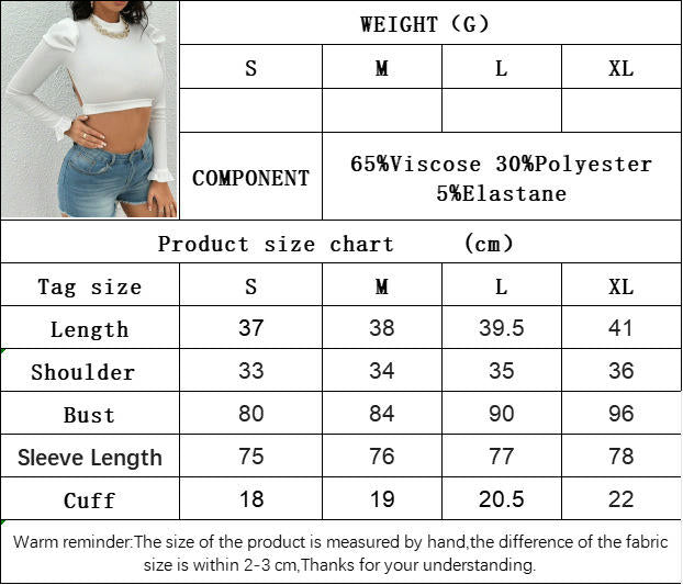 Women's Mock Neck Tee Puff Long Sleeve Slim Fitted T-Shirts Crop Tops