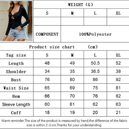 Women's Sexy Sweetheart Neck Long Sleeve Cut Out T Shirt Low Cut Fitted Top