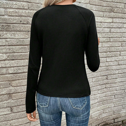 Women's Front Twist Ruched Shirts Cut Out Crewneck Long Sleeve Asymmetrical Blouse