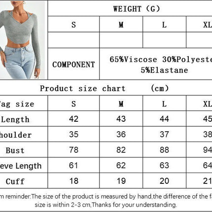 Women's Sexy V Neck Long Sleeve T Shirts Slim Fitted Going Out Crop Top