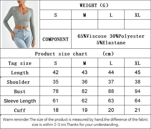Women's Sexy V Neck Long Sleeve T Shirts Slim Fitted Going Out Crop Top