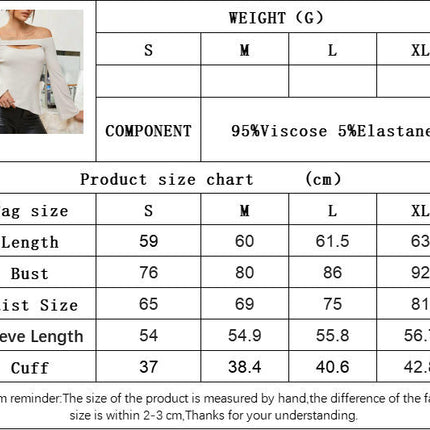 Women's Sexy Off Shoulder Cut Out Shirts Bell Long Sleeve Slim Fit Side Split Tops