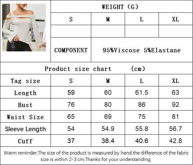 Women's Sexy Off Shoulder Cut Out Shirts Bell Long Sleeve Slim Fit Side Split Tops