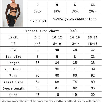 Women's Sexy V Neck Long Sleeve Crop Top Cut Out Cross Tie Slim Fit T Shirts