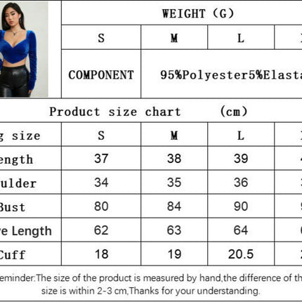 Women's Velvet Long Sleeves Sweetheart Neck Casual Slim Fit Crop Tops Blouse