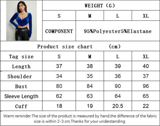 Women's Velvet Long Sleeves Sweetheart Neck Casual Slim Fit Crop Tops Blouse