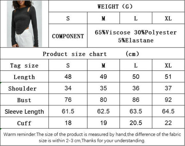 Womens Long Sleeve T Shirts Cutout Crew Neck Asymmetrical Hem Slim Fit Crop Top