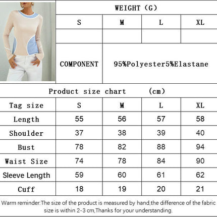 Women's Long Sleeve Ribbed Knit T Shirt Crewneck Color Block Slim Fitted Casual Tops
