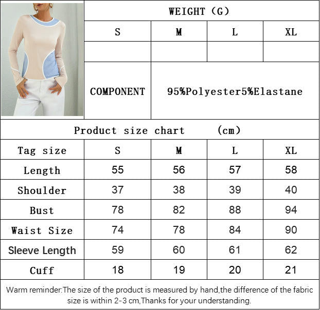 Women's Long Sleeve Ribbed Knit T Shirt Crewneck Color Block Slim Fitted Casual Tops