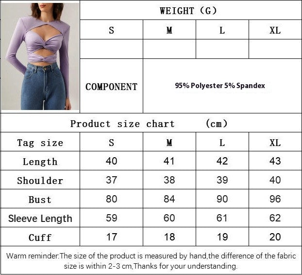 Women's Crewneck Twist Front Ruched Cut Out Long Sleeve T-Shirts Fitted Crop Tops