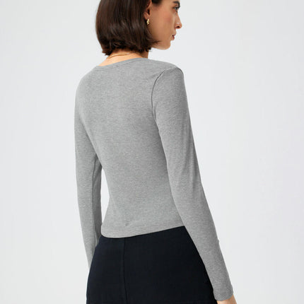 Women's Long Sleeve Henley Slim Fit T-Shirt Crew Neck Casual Tops