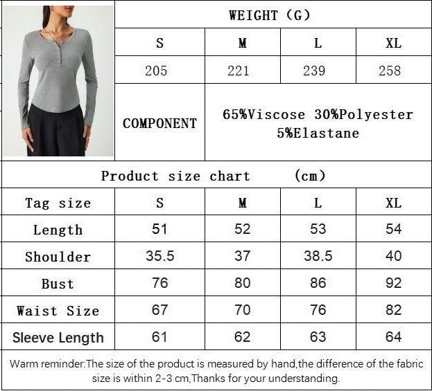 Women's Long Sleeve Henley Slim Fit T-Shirt Crew Neck Casual Tops