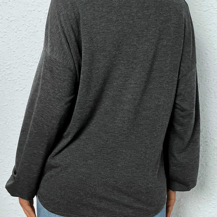 Women's Long Sleeve Henley Tshirt Casual Button Round Neck Loose Tunic Tops