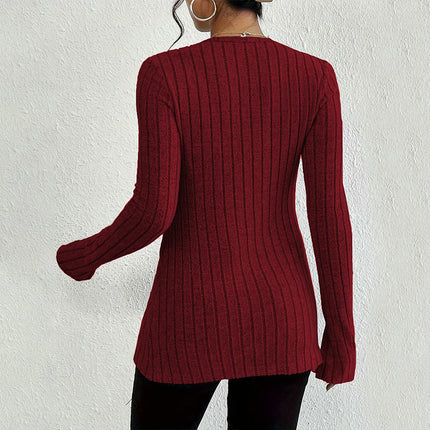 Women Long Sleeve Shirts V Neck Tops Casual Slit Front Slim Fit Lightweight Sweaters