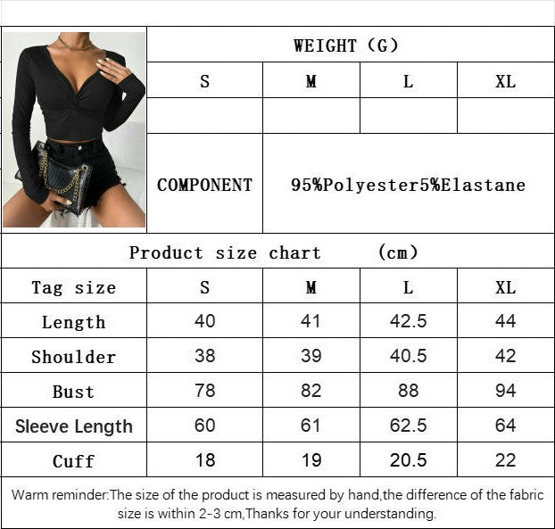 Long Sleeve Crop Tops for Women Twist Front V Neck Sexy Going Out T Shirt