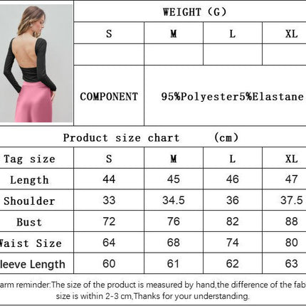 Women Sexy Backless Long Sleeve Slim Fit Crewneck Casual Crop Top