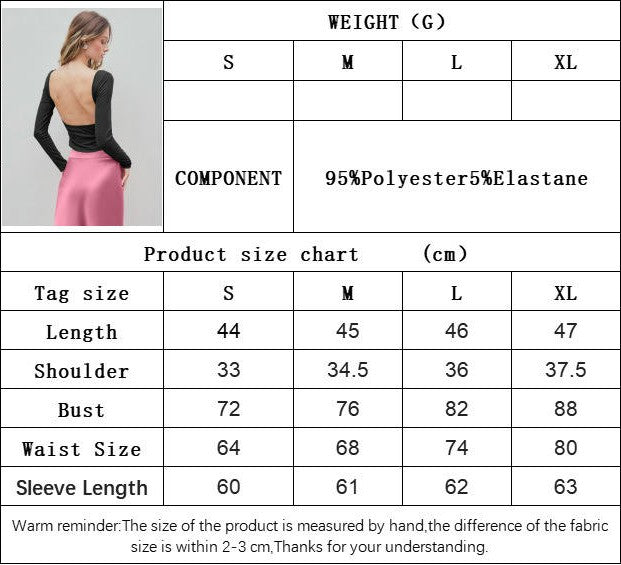 Women Sexy Backless Long Sleeve Slim Fit Crewneck Casual Crop Top