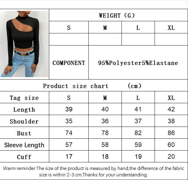 Women's Sexy Front Cutout Mock Neck Long Sleeve Slim T-Shirt Crop Top