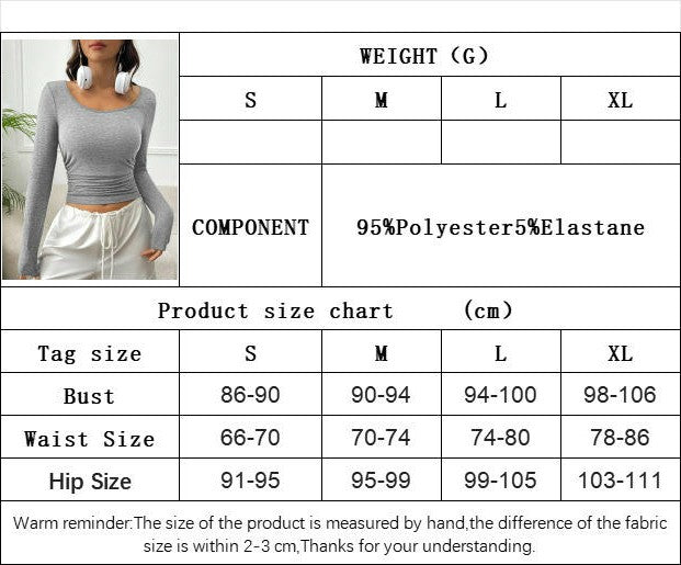 Women's Long Sleeve Scoop Neck Crop Tops Ruched Slim Fitted Casual T Shirts