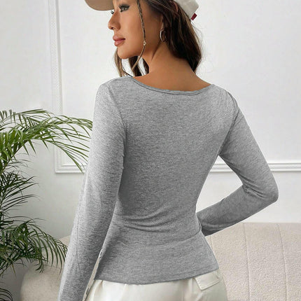Women's Long Sleeve Scoop Neck Crop Tops Ruched Slim Fitted Casual T Shirts