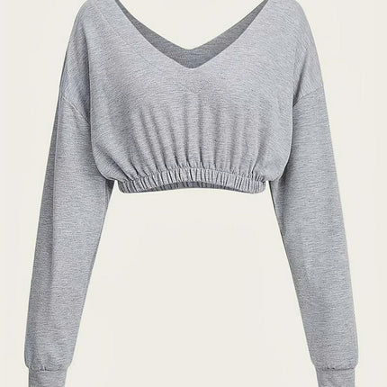 Womens Off The Shoulder Sweatshirt Sexy V Neck Long Sleeve Crop Tops