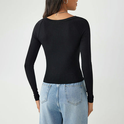 Women's Basic Solid Lightweight Long Sleeve T Shirts Crew Neck Slim Fitted Top