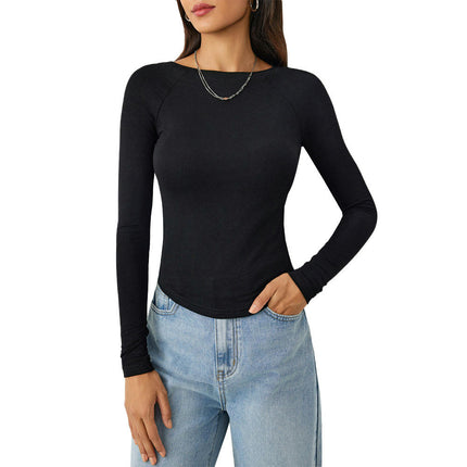 Women's Basic Solid Lightweight Long Sleeve T Shirts Crew Neck Slim Fitted Top