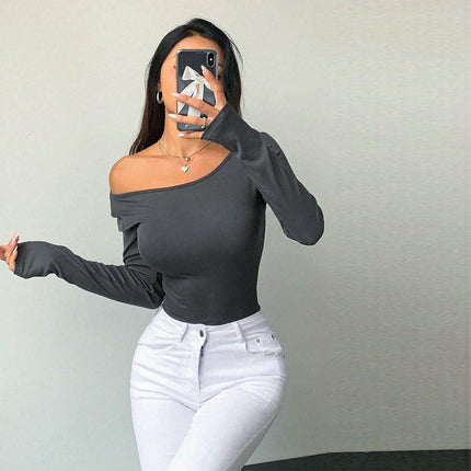 Women's Backless Long Sleeve Crop Top Sexy Scoop Neck Slim Fit T Shirt