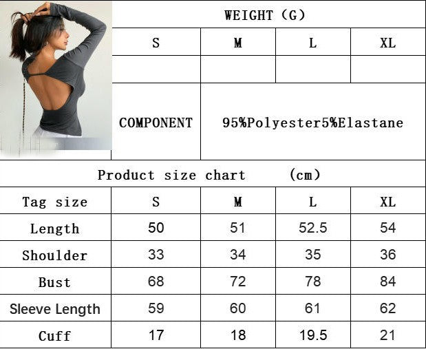 Women's Backless Long Sleeve Crop Top Sexy Scoop Neck Slim Fit T Shirt