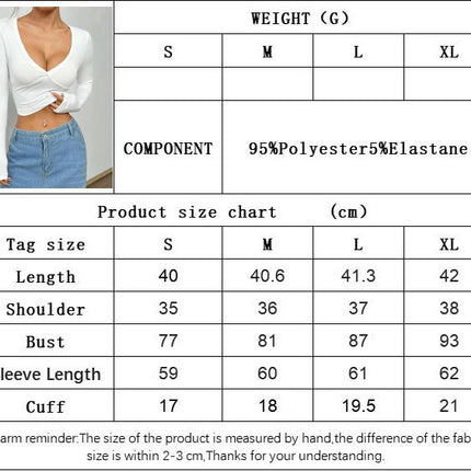 Women's Sexy V Neck Long Sleeve Slim Fitted Trendy Going Out T Shirt Crop Top