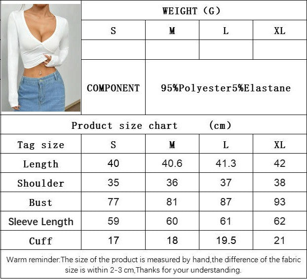 Women's Sexy V Neck Long Sleeve Slim Fitted Trendy Going Out T Shirt Crop Top