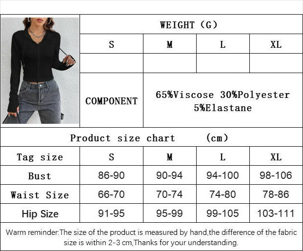 Women Zip Up Long Sleeve Sweatshirts Casual Hooded Slim Fitted Crop Top