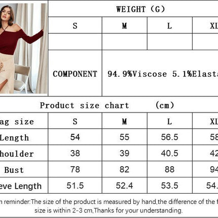 Women's Spaghetti Halter Off Shoulder Long Sleeve Top Sexy Slim Fit Going Out Shirts