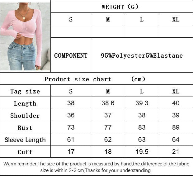 Women's Long Sleeve V Neck Ruched T Shirts Slim Fit Going Out Crop Tops